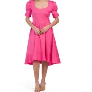 BCBGeneration Dress NWT Pink Puff Sleeve Sweetheart Neckline Hi-Low Size 16